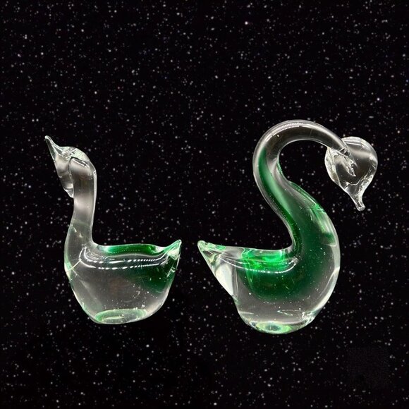 Vintage Vinci Green Hand Blown Art Glass Birds Sommerso Figurines 4”t 3”w - Picture 2 of 7